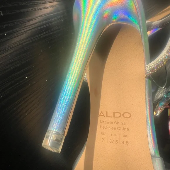 ALDO Women's Chrysalis Lucite Rhinestone Butterfly Ankle-Wrap Stiletto Heel sz 7 - Picture 4 of 5
